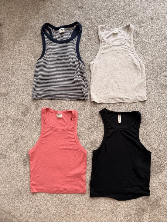 Sunday Best Tops - Sunday Best Ribbed Tank Tops - Pink / Black / Gray / Navy Stripe